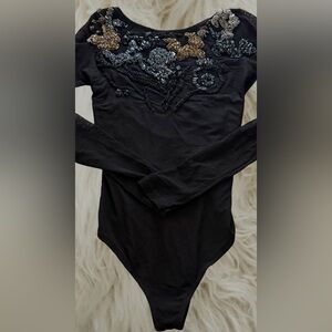 HUA Appliqué Black Sheer Bodysuit🔥